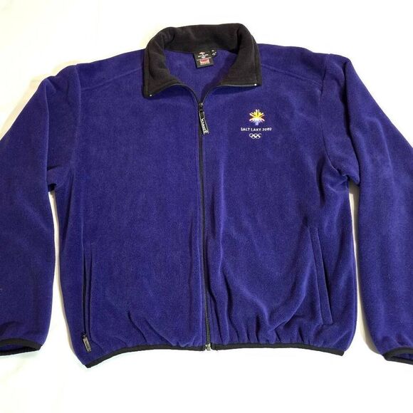 2002 OLYMPICS FLEECE JACKET MENS XL PURPLE SALT LAKE CITY FULL ZIP MARKER VTG - Picture 1 of 5